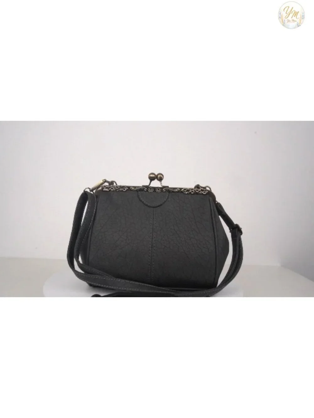Retro PU Leather Clutch Crossbody Bag with Kiss Lock Closure, Evening Purse,